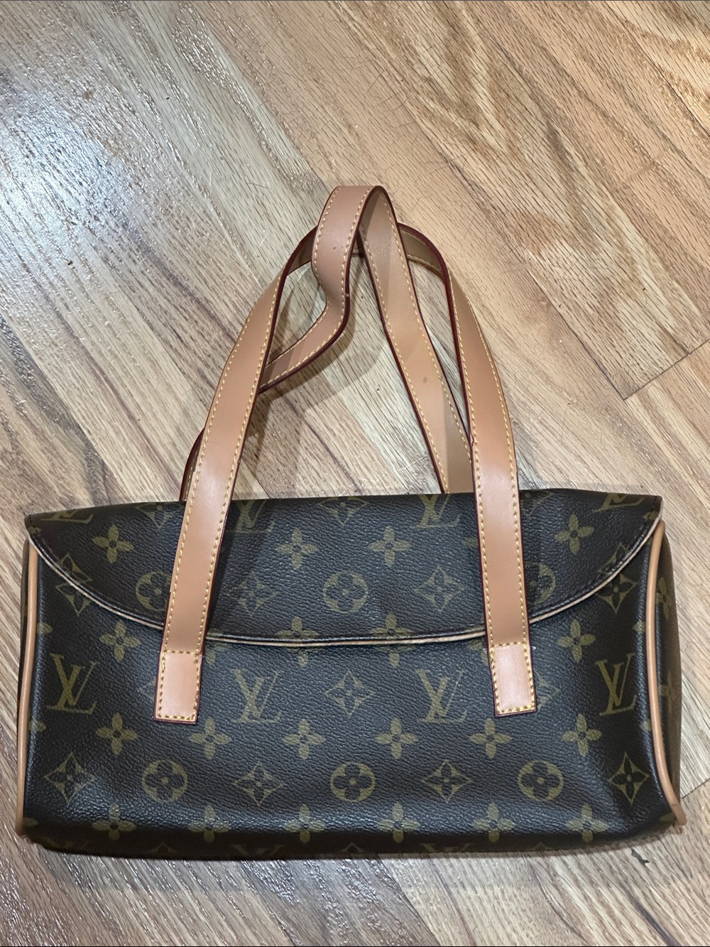 Louis Vuitton Monogram Canvas Shoulder Bag with Tan Leather Handles
